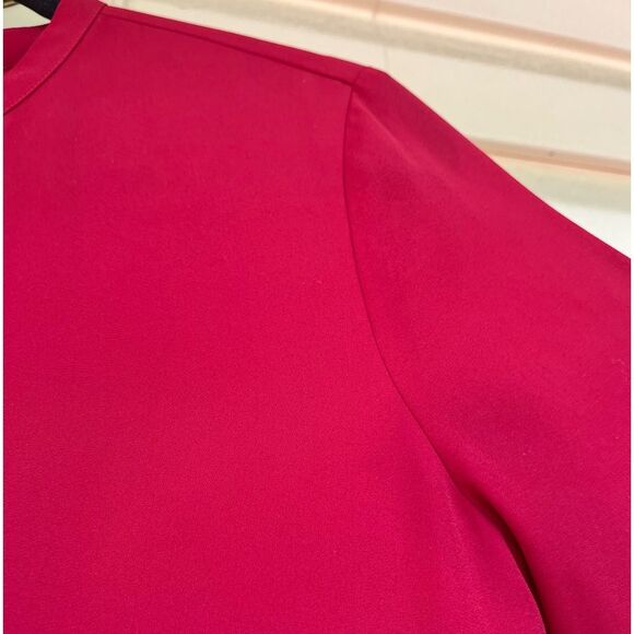 ANDB rich red long sleeved blouse, overlapping flap draped at waist, neck flap M - Picture 7 of 9